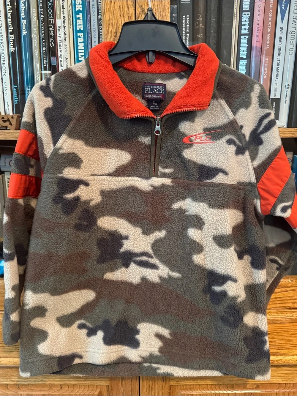 The Children's Place Red Collar Green Brown Cream Camo Half-Zip Fleece Sweater